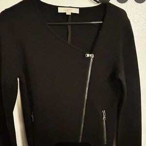 LOFT Women's Black Cardigan with Asymmetric Zipper